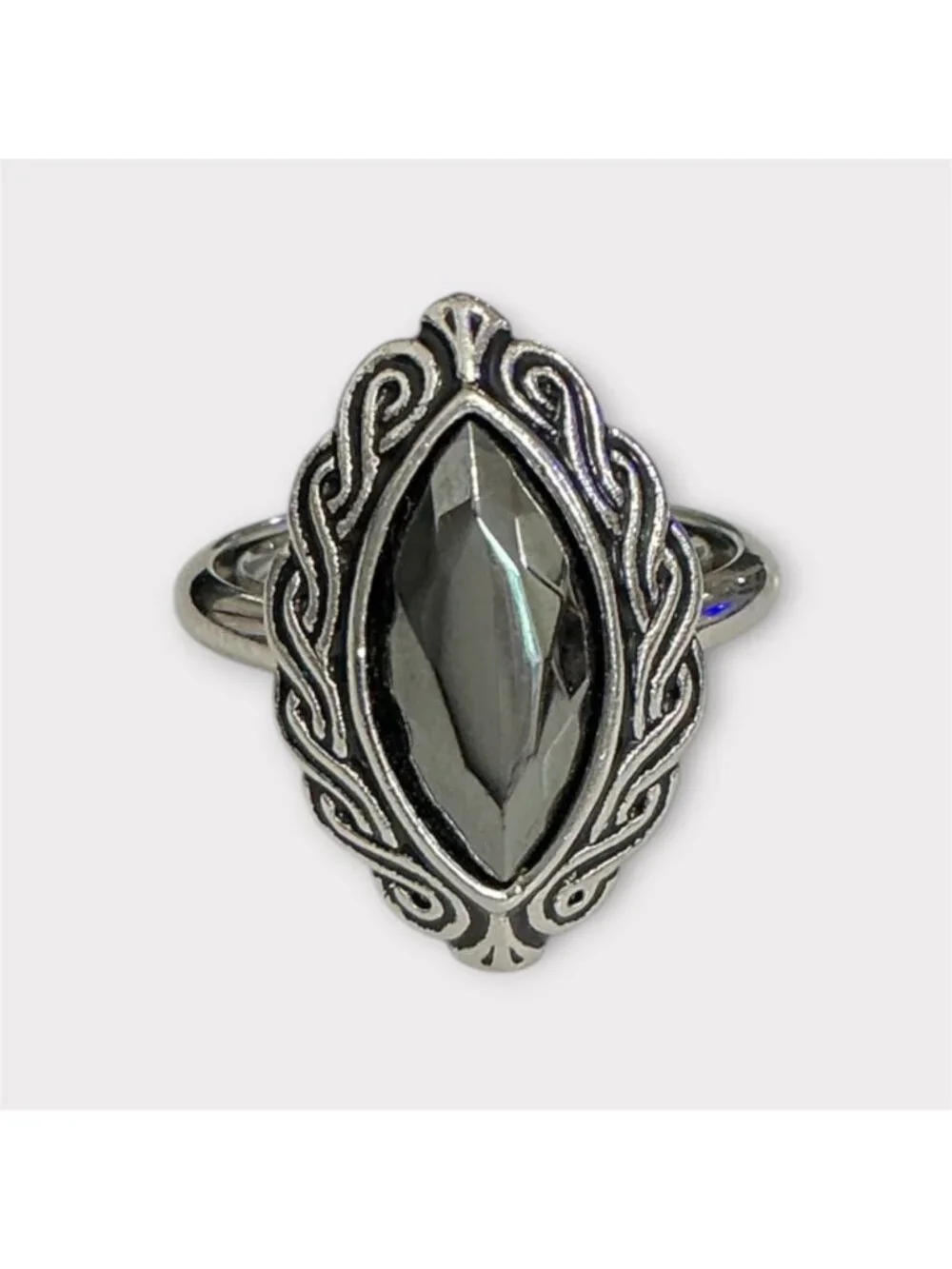Vintage Avon Hematite Celtic Twist Ring Size 7.5 With Ornate Design Jewelry